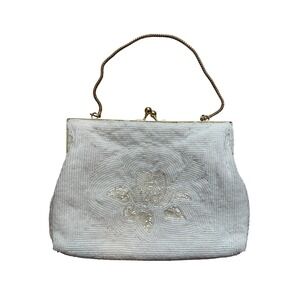 Vintage Whte/Cream beaded clutch purse evening bag